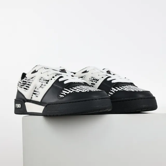 Fendi Noir Blanc Panneau Cuir Construction Géométrique FF Print Lifestyle Sneakers 3