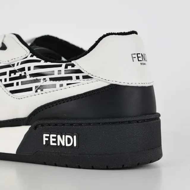 Fendi Noir Blanc Panneau Cuir Construction Géométrique FF Print Lifestyle Sneakers 4