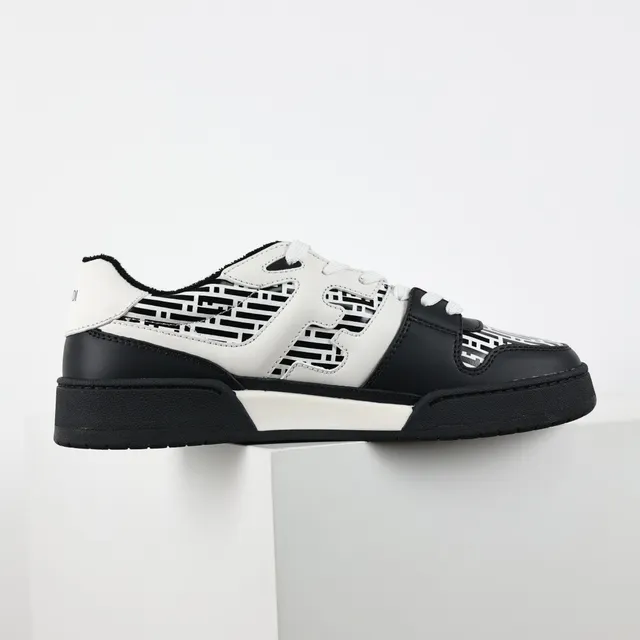Fendi Noir Blanc Panneau Cuir Construction Géométrique FF Print Lifestyle Sneakers 7