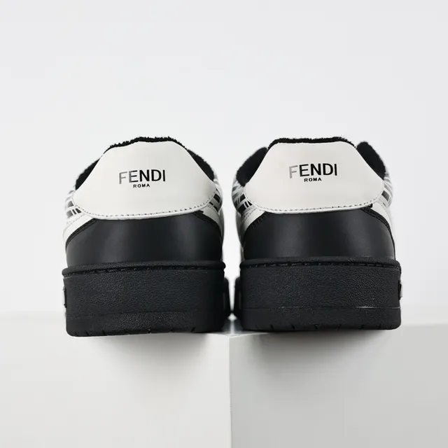 Fendi Noir Blanc Panneau Cuir Construction Géométrique FF Print Lifestyle Sneakers 8