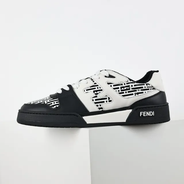Fendi Noir Blanc Panneau Cuir Construction Géométrique FF Print Lifestyle Sneakers 9