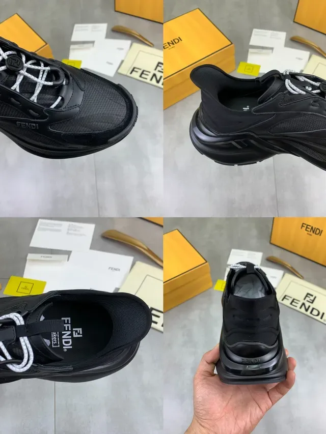 Fendi حذاء رياضي سميك أسود أبيض شبيكي وصناعي 3