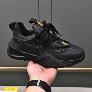 Fendi Black Yellow Sole Monogram Textile Upper Chunky Sneakers