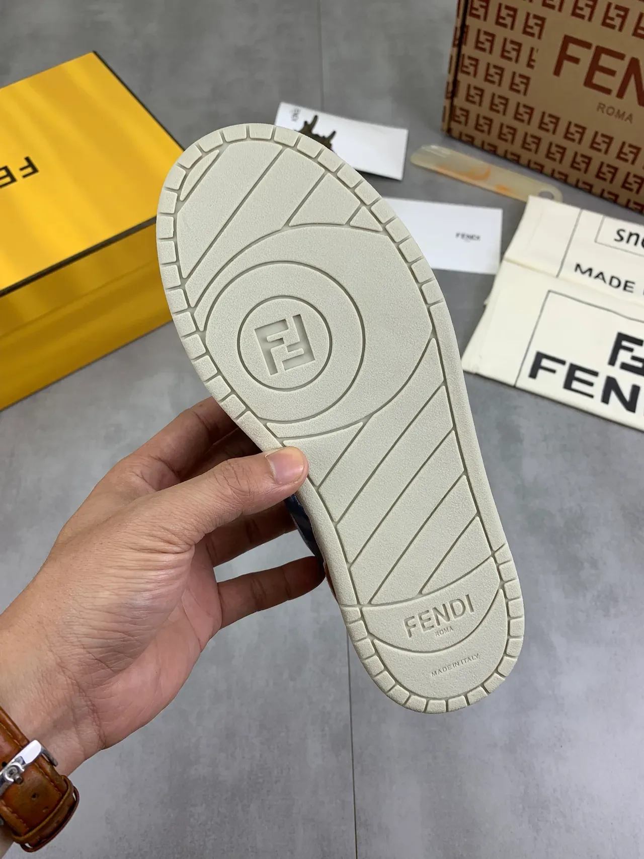 Fendi Blue Beige FF Monogram Textile Suede Overlays Lifestyle Sneakers 2