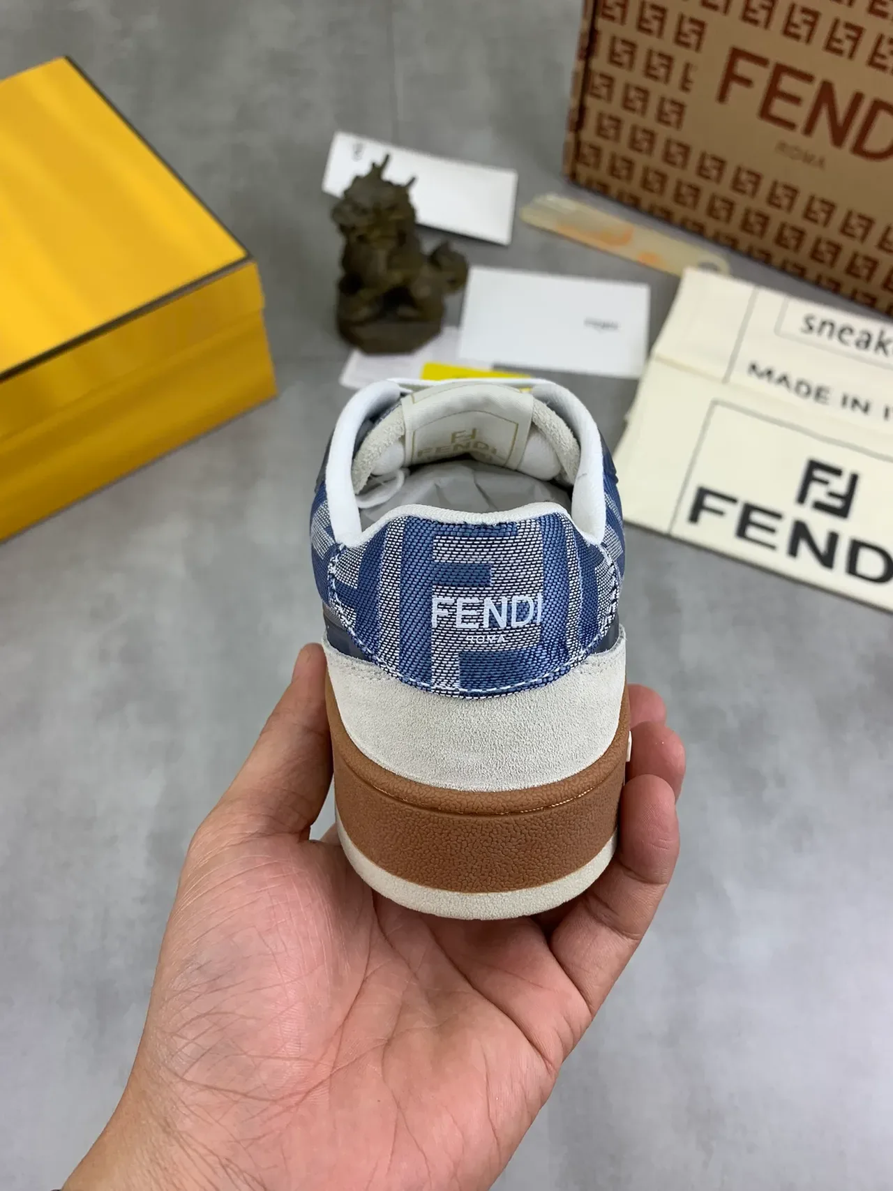 Fendi Blue Beige FF Monogram Textile Suede Overlays Lifestyle Sneakers 3