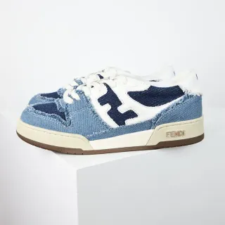 Fendi Blue Navy Denim Upper Frayed Edge Detailing Lifestyle Sneakers