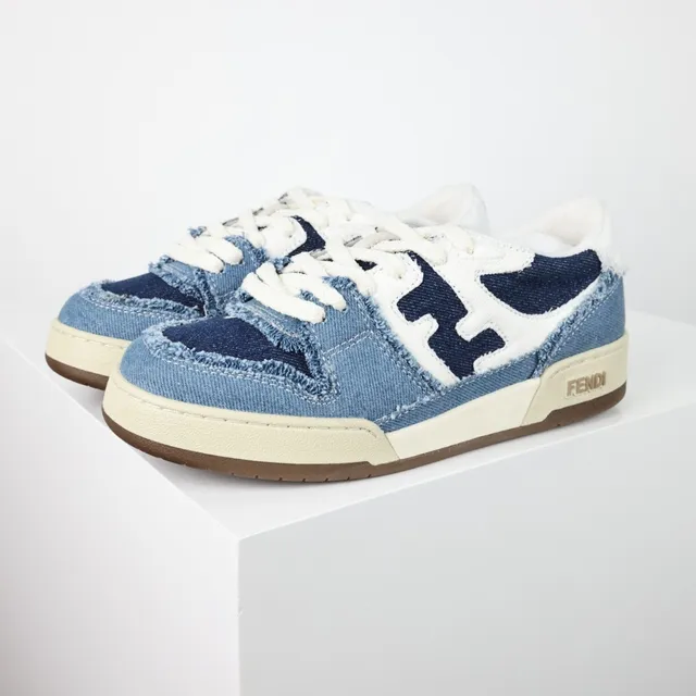 Fendi Tênis Lifestyle Azul Marinho Denim Upper Borda Desfiada Detalhe 2