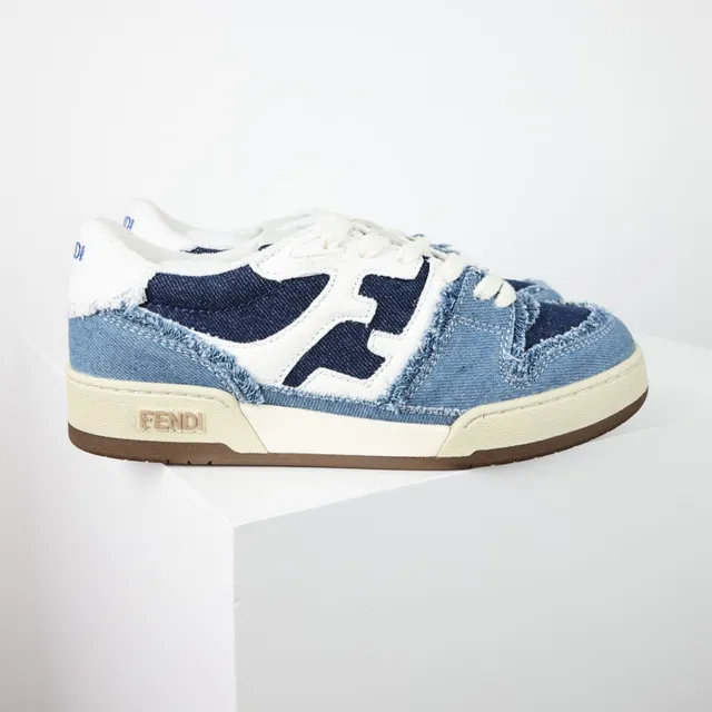 Fendi Tênis Lifestyle Azul Marinho Denim Upper Borda Desfiada Detalhe 3