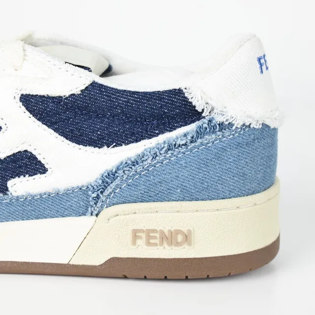 Fendi Tênis Lifestyle Azul Marinho Denim Upper Borda Desfiada Detalhe 4