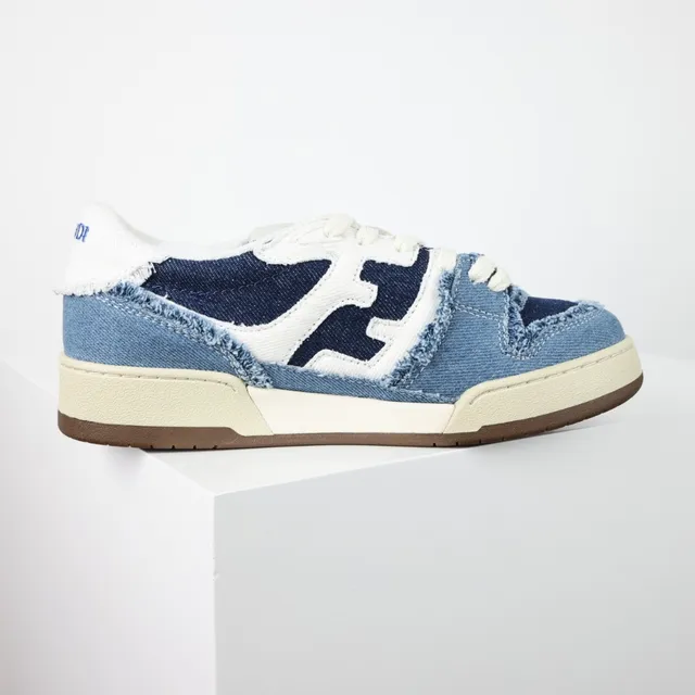 Fendi Tênis Lifestyle Azul Marinho Denim Upper Borda Desfiada Detalhe 7