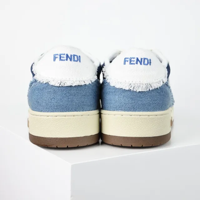 Fendi Tênis Lifestyle Azul Marinho Denim Upper Borda Desfiada Detalhe 8