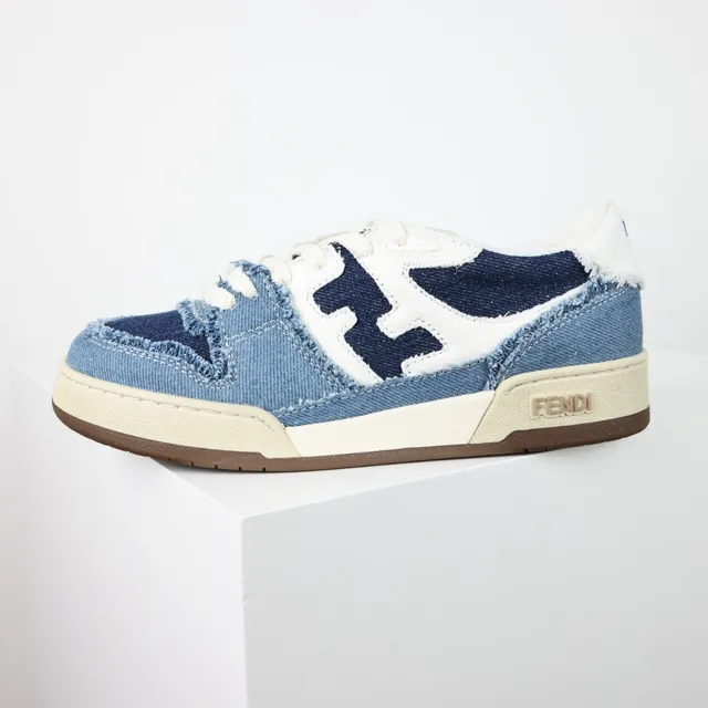Fendi Tênis Lifestyle Azul Marinho Denim Upper Borda Desfiada Detalhe 9