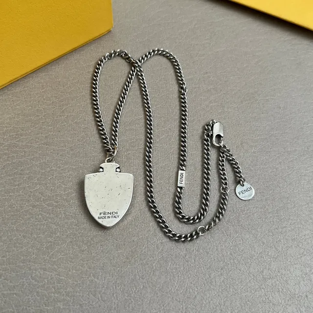Fendi Club Shield Double-F Logo Silver Necklace 2
