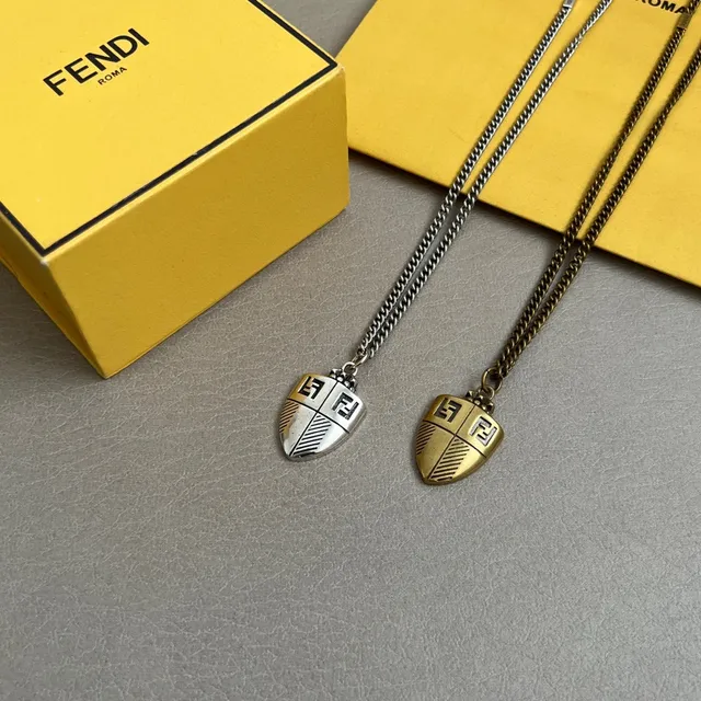 Fendi Club Shield Double-F Logo Silver Necklace 4
