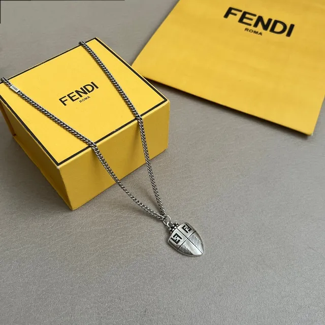 Fendi Club Shield Double-F Logo Silver Necklace 6
