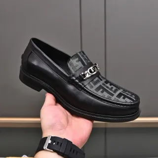Fendi FF Loafer Black White Leather Monogram Mesh Vamp Loafer