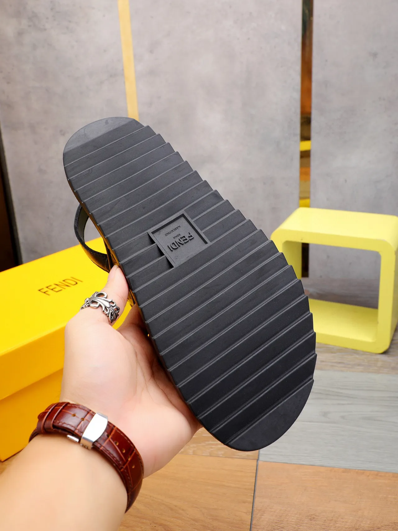 Fendi FF Logo Double-Strap Black Casual Sandals 2