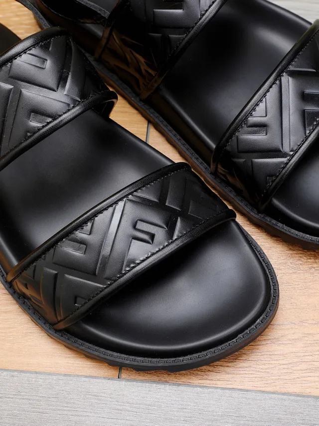 Fendi FF Logo Double-Strap Black Casual Sandals 4