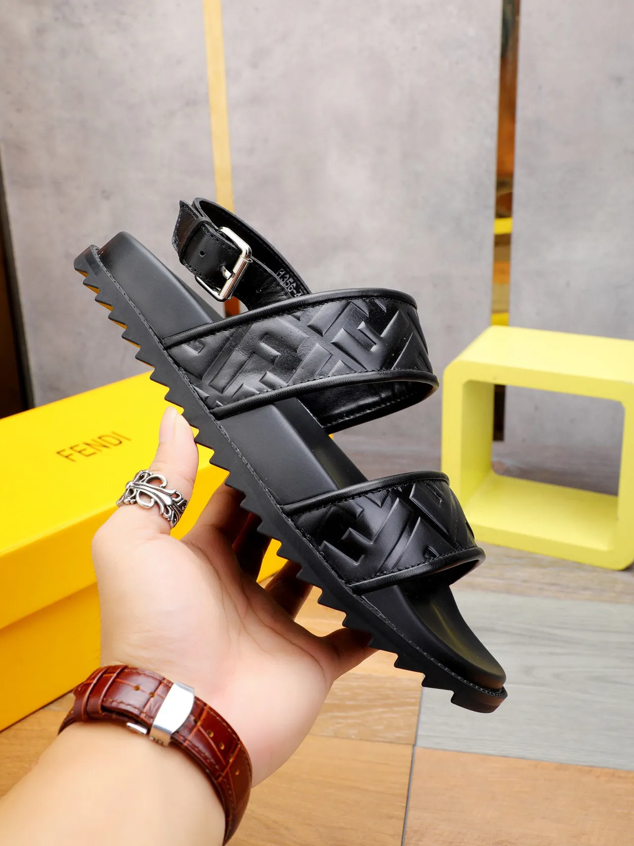 Fendi FF Logo Double-Strap Black Casual Sandals 5