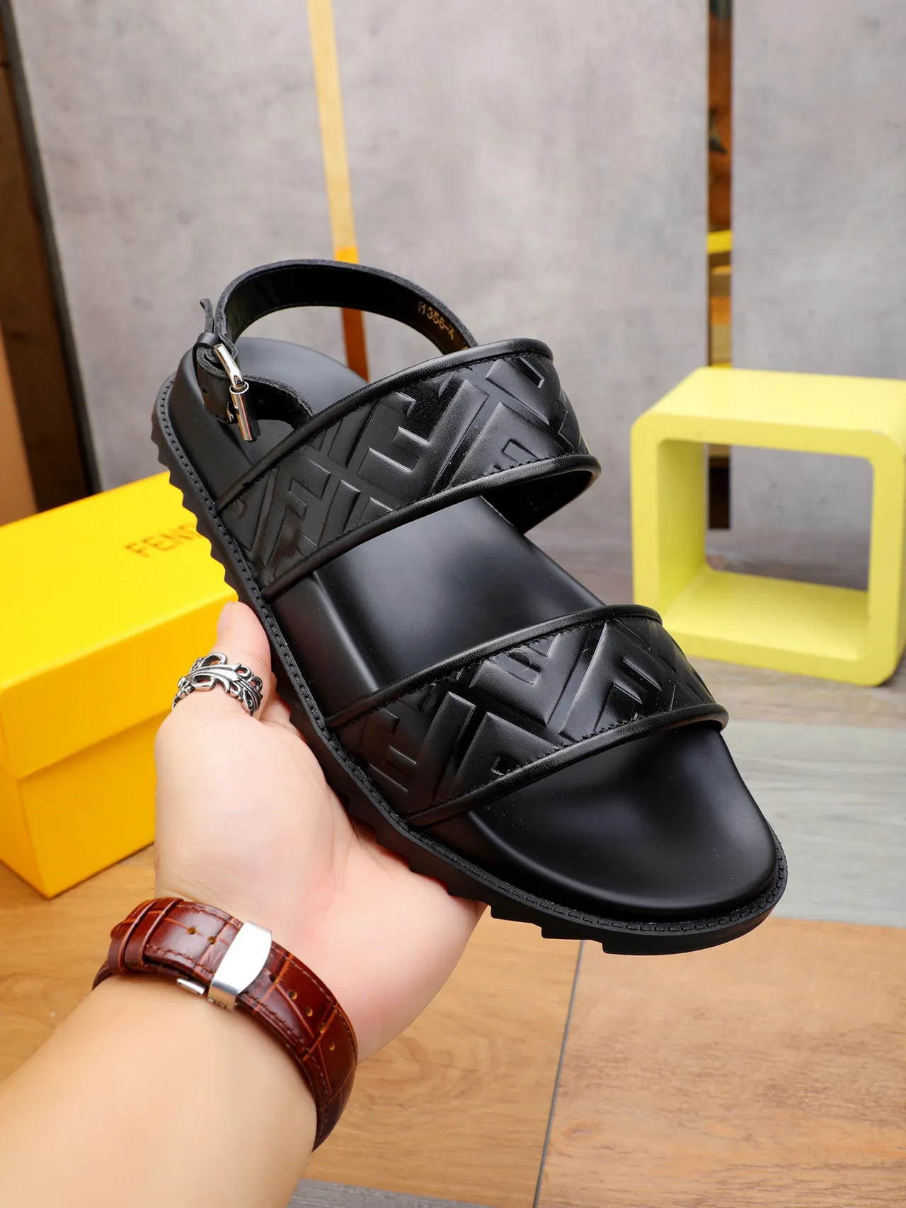 Fendi FF Logo Double-Strap Black Casual Sandals 6