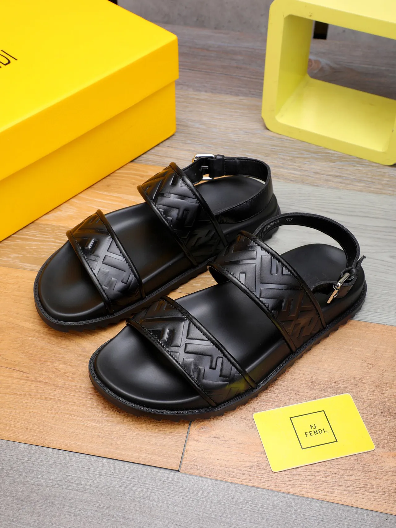 Fendi FF Logo Double-Strap Black Casual Sandals 9