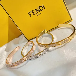 Fendi FF Logo Pavé Cuff Gold Silver Bracelet