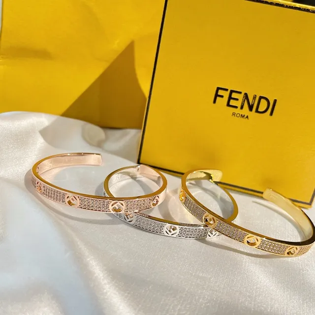 سوار فندي FF شعار Pavé كوف ذهب فضي 4