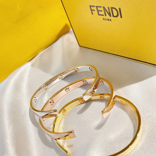 سوار فندي FF شعار Pavé كوف ذهب فضي 8