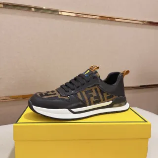 Fendi FF Runner Black Brown Monogrammed Upper Layered Construction Lifestyle Sneakers