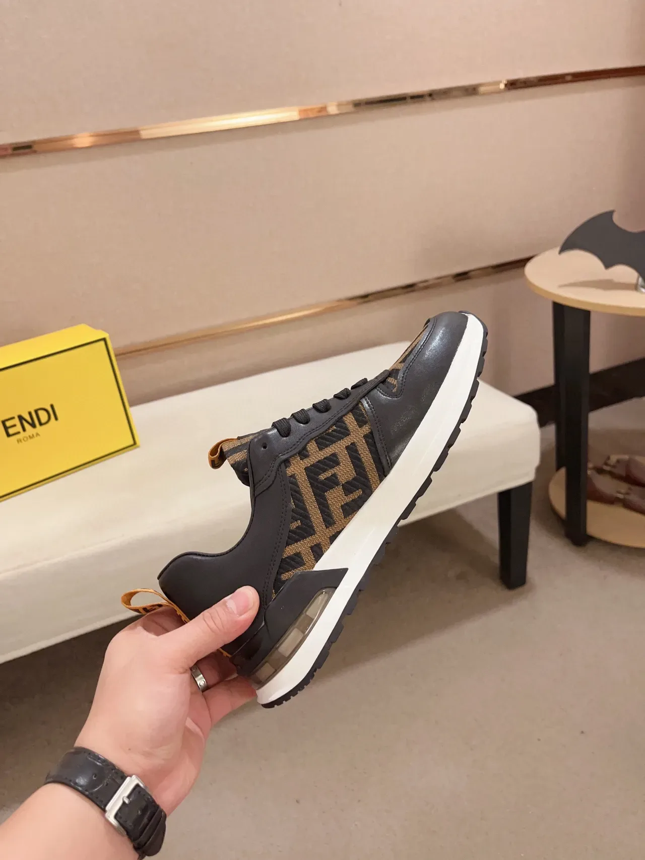 Fendi FF Runner Negro Marrón Monogramado Estructura con Capas Superiores Sneakers Lifestyle 6