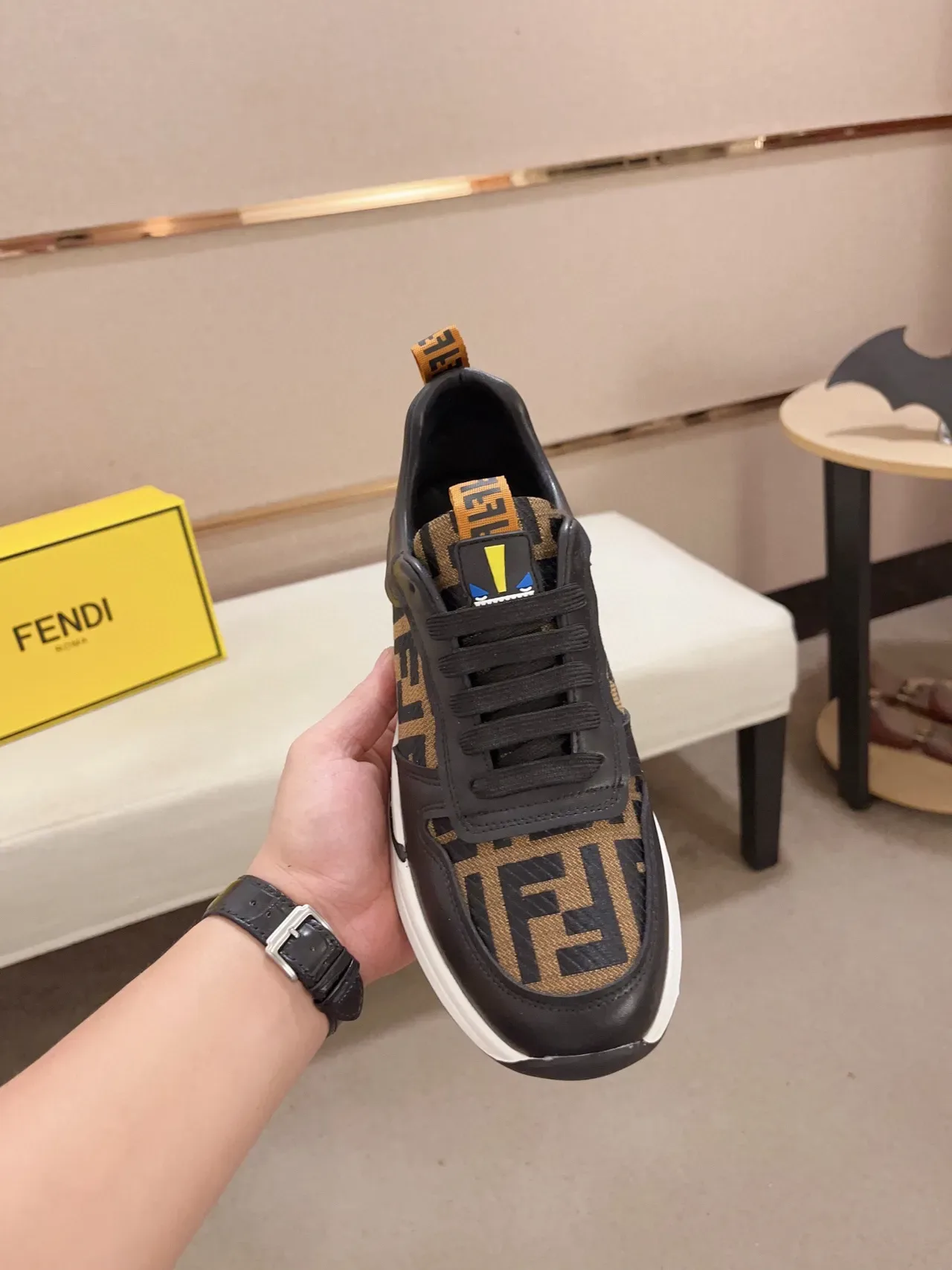 Fendi FF Runner Negro Marrón Monogramado Estructura con Capas Superiores Sneakers Lifestyle 9