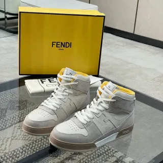Fendi First Gray Yellow High-Top Mixed-Material Upper Lifestyle Sneakers