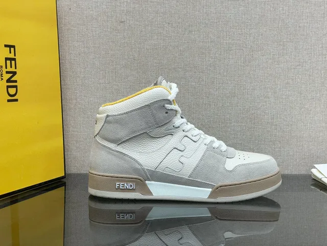 Fendi First Chaussures lifestyle gris-jaune à tige haute en matériau mixte 6