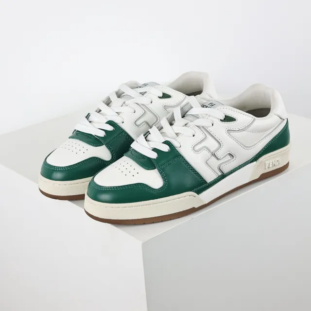Fendi First White Green tênis lifestyle com painéis de couro low-top 2