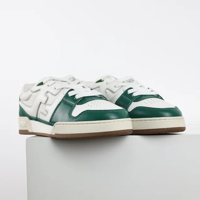 Fendi First White Green tênis lifestyle com painéis de couro low-top 3