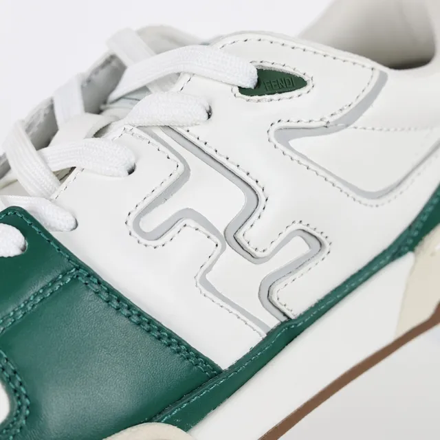Fendi First White Green tênis lifestyle com painéis de couro low-top 6