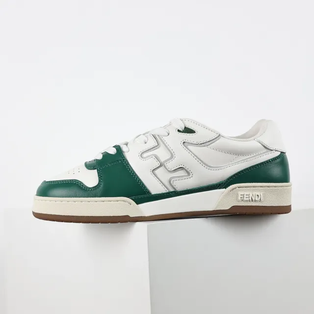 Fendi First White Green tênis lifestyle com painéis de couro low-top 9