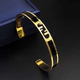 Fendi Gold Black Metal Enamel Inlay Bracelet