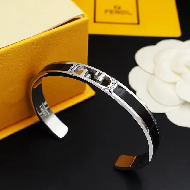 Fendi Bracelet Or Noir Métal Inlay Émail 3