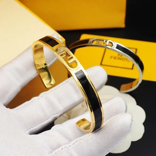 Fendi Bracelet Or Noir Métal Inlay Émail 6