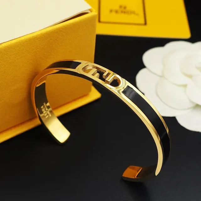 Fendi Bracelet Or Noir Métal Inlay Émail 7