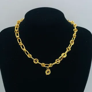 Fendi Gold Chunky Oval-Link Chain Integrated FF Logo Links Necklace