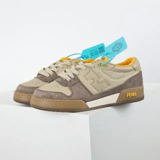 Fendi Lifestyle Sneaker Beige Brown Mixed-Material Upper Embossed FF Logo Lifestyle Sneakers