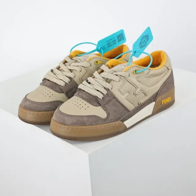 Fendi Lifestyle Sneaker Beige Brown Mixed-Material Upper Embossed FF Logo Lifestyle Sneakers 2