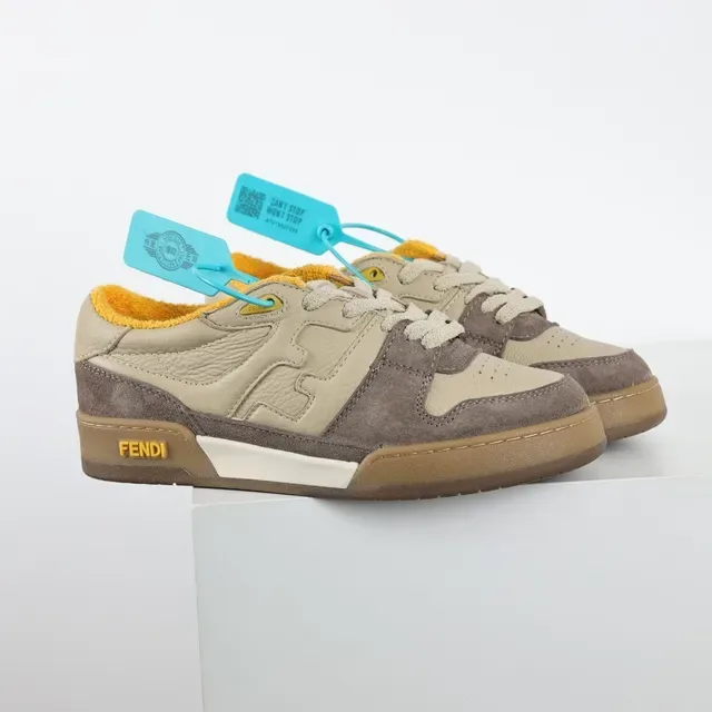 Fendi Lifestyle Sneaker Beige Brown Mixed-Material Upper Embossed FF Logo Lifestyle Sneakers 3