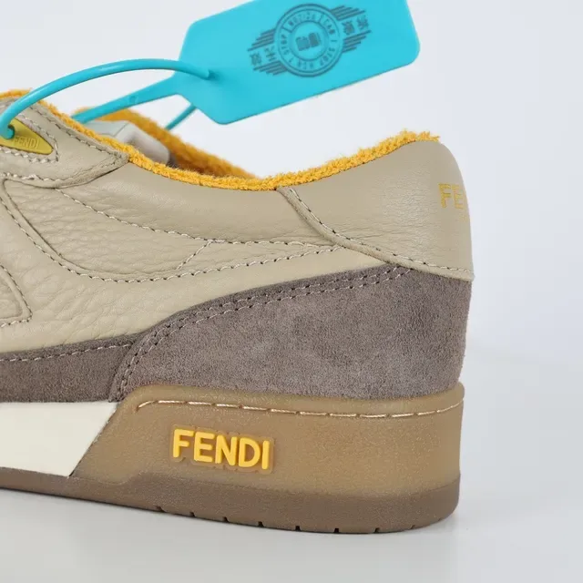 Fendi Lifestyle Sneaker Beige Brown Mixed-Material Upper Embossed FF Logo Lifestyle Sneakers 4