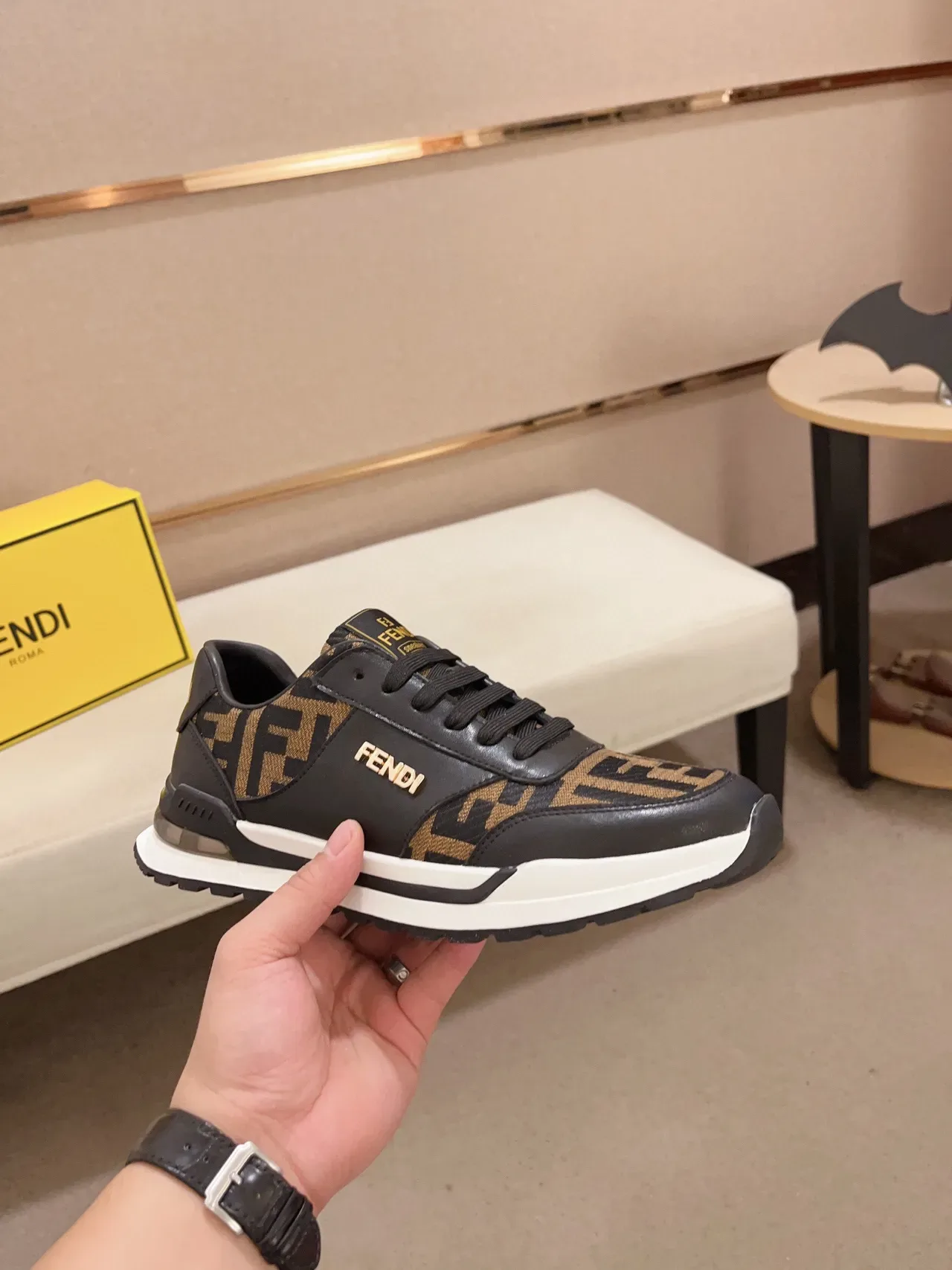 Fendi Lifestyle Sneaker Black Brown FF Monogram Gold Logo Lifestyle Sneakers 7