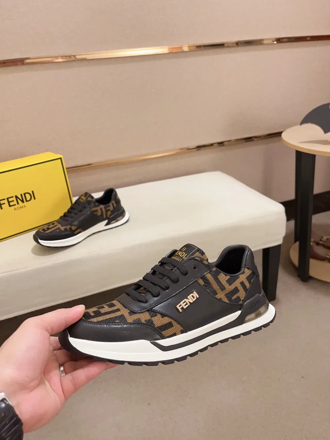 Fendi Lifestyle Sneaker Black Brown FF Monogram Gold Logo Lifestyle Sneakers 8