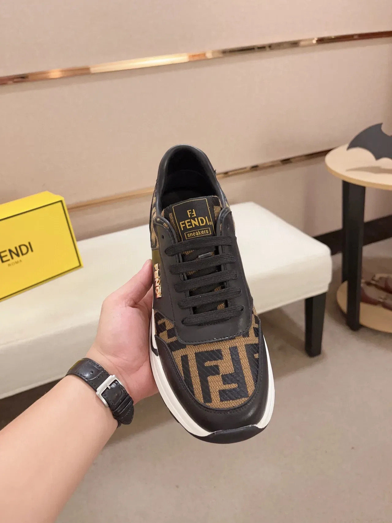 Fendi Lifestyle Sneaker Black Brown FF Monogram Gold Logo Lifestyle Sneakers 9