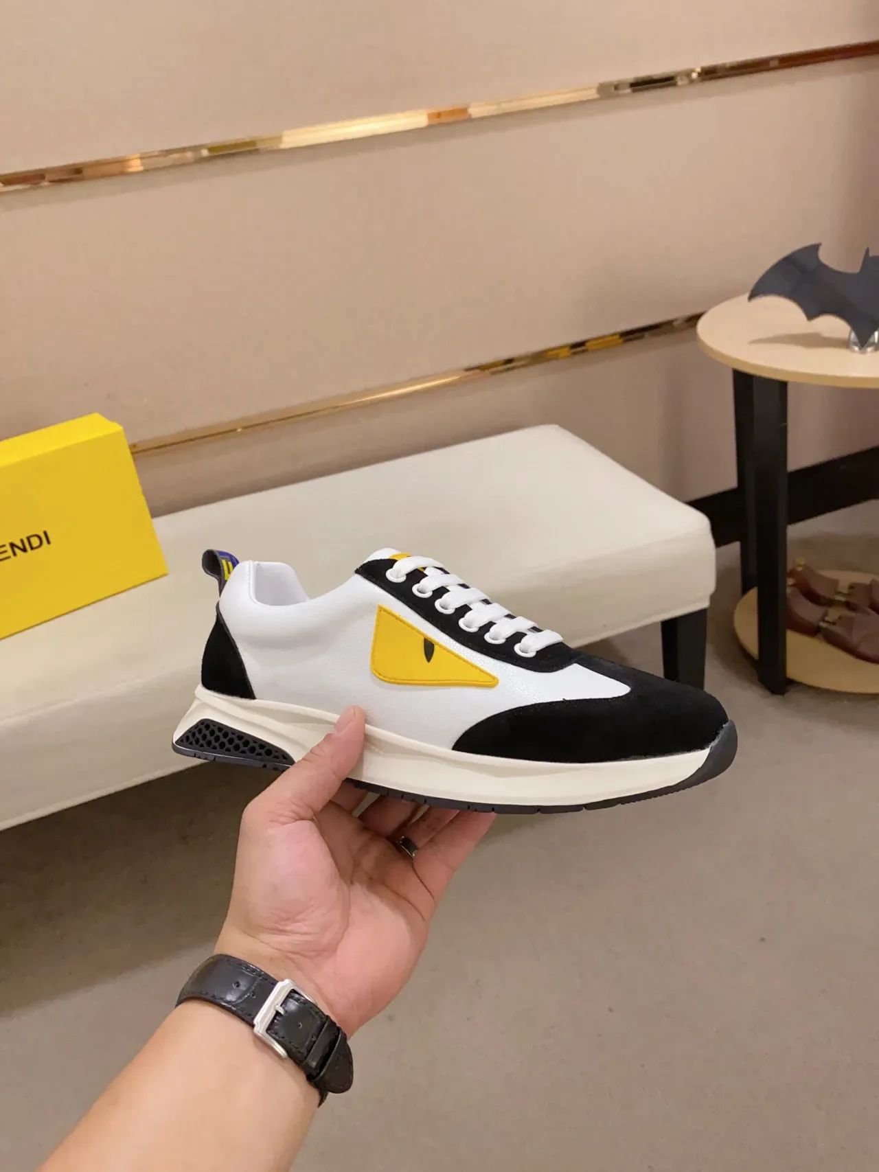 Fendi Monster Eye White Black Yellow Lifestyle Sneakers 7